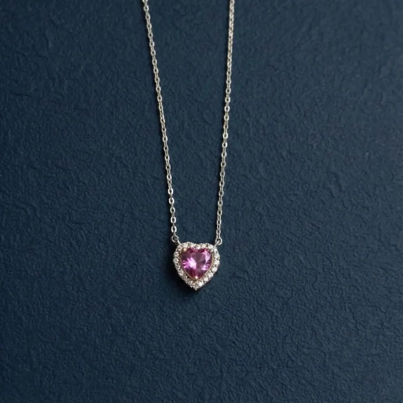 925 Ayar Pembe Zirkon Kalp Kolye