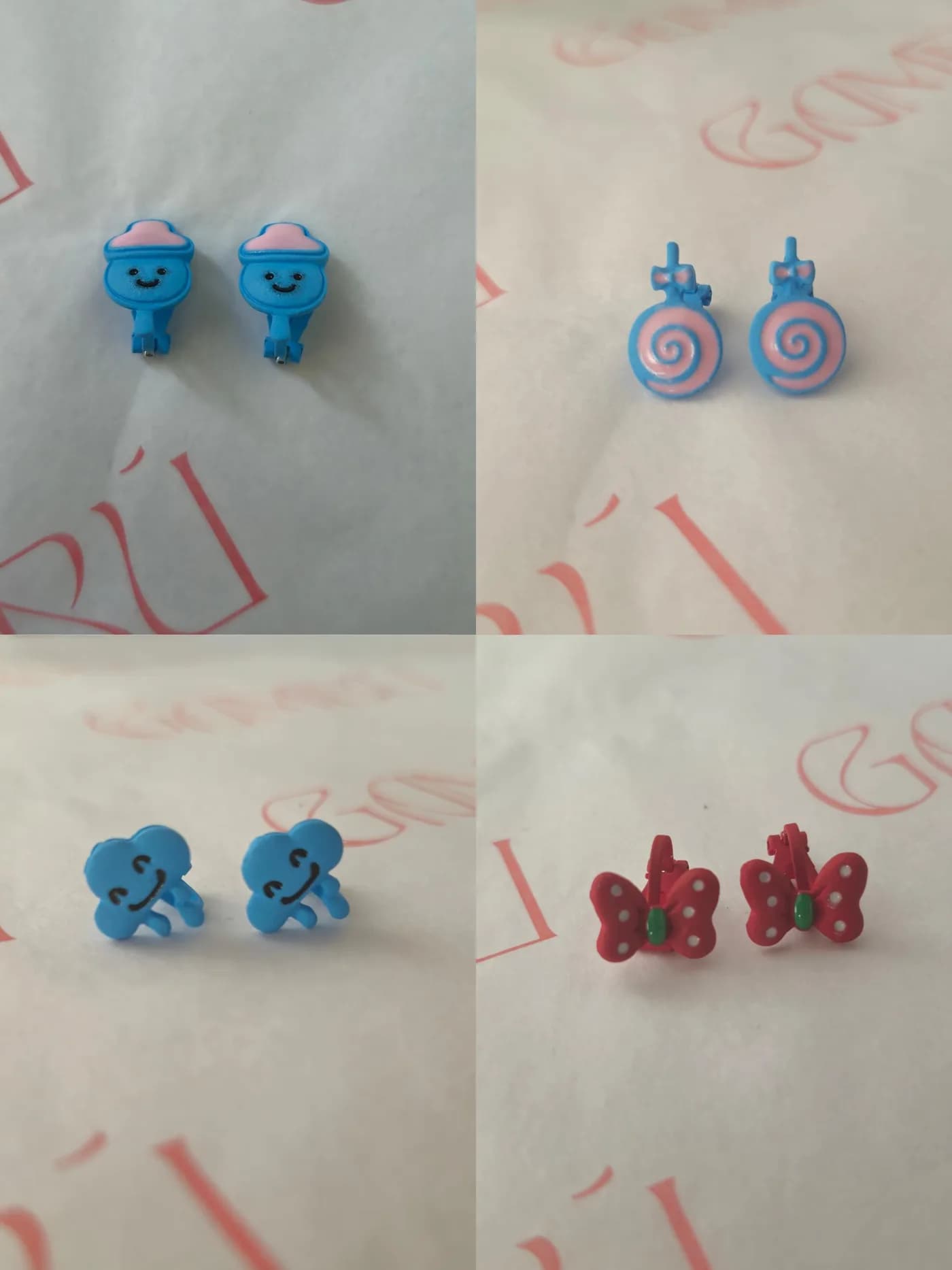 Şeker ve Bulut Figürlü Çocuk Klipsli Plastik Küpe Seti