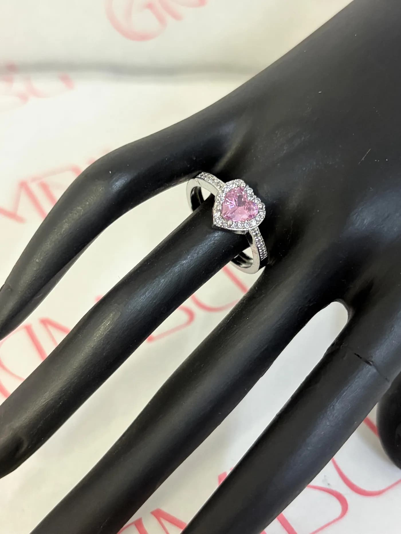Pembe Kalp Zirkon Taşlı Ayarlanabilir Gümüş Renk Yüzük