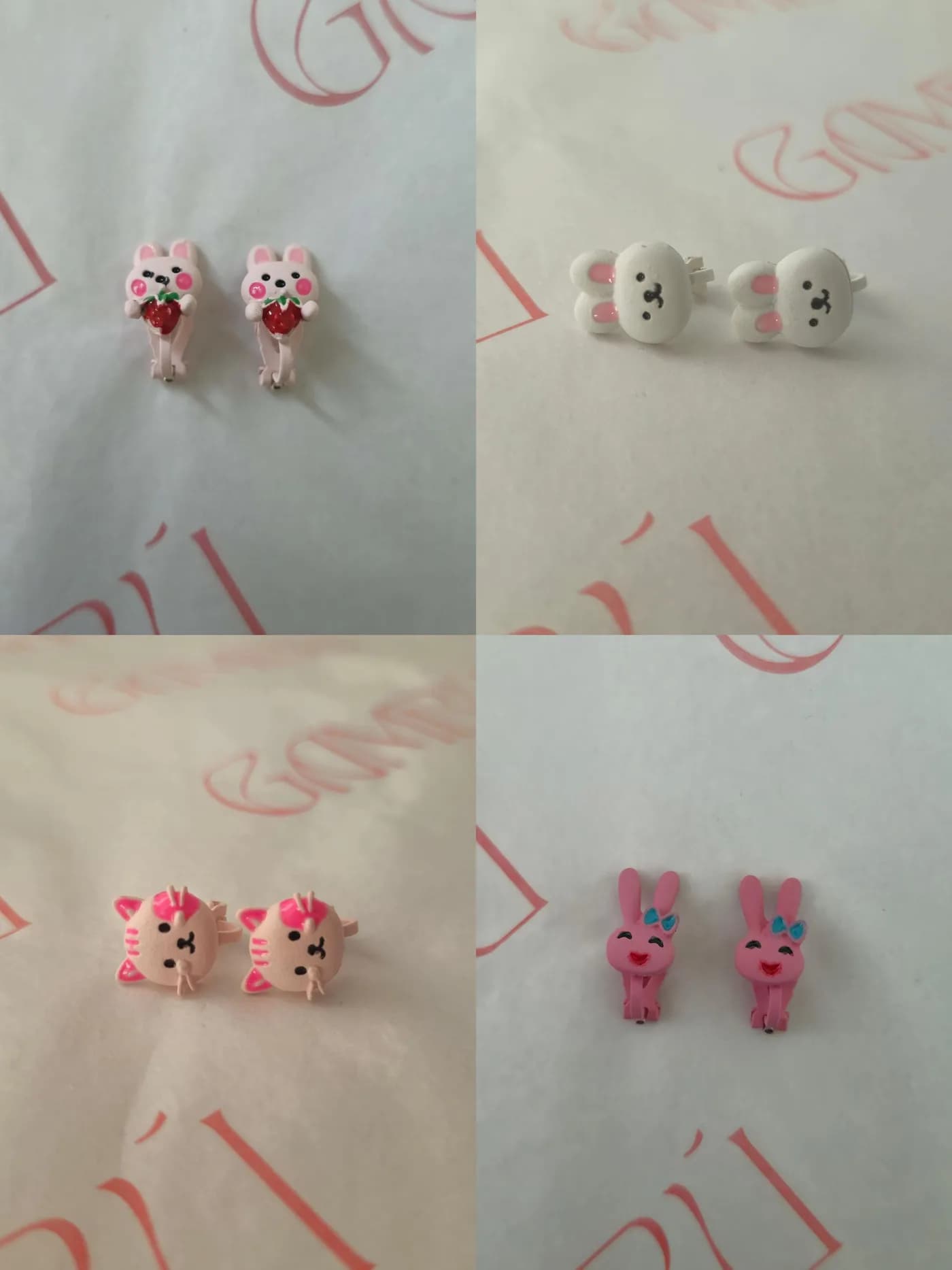 Tavşan ve Kedi Figürlü Çocuk Klipsli Renkli Küpe Seti