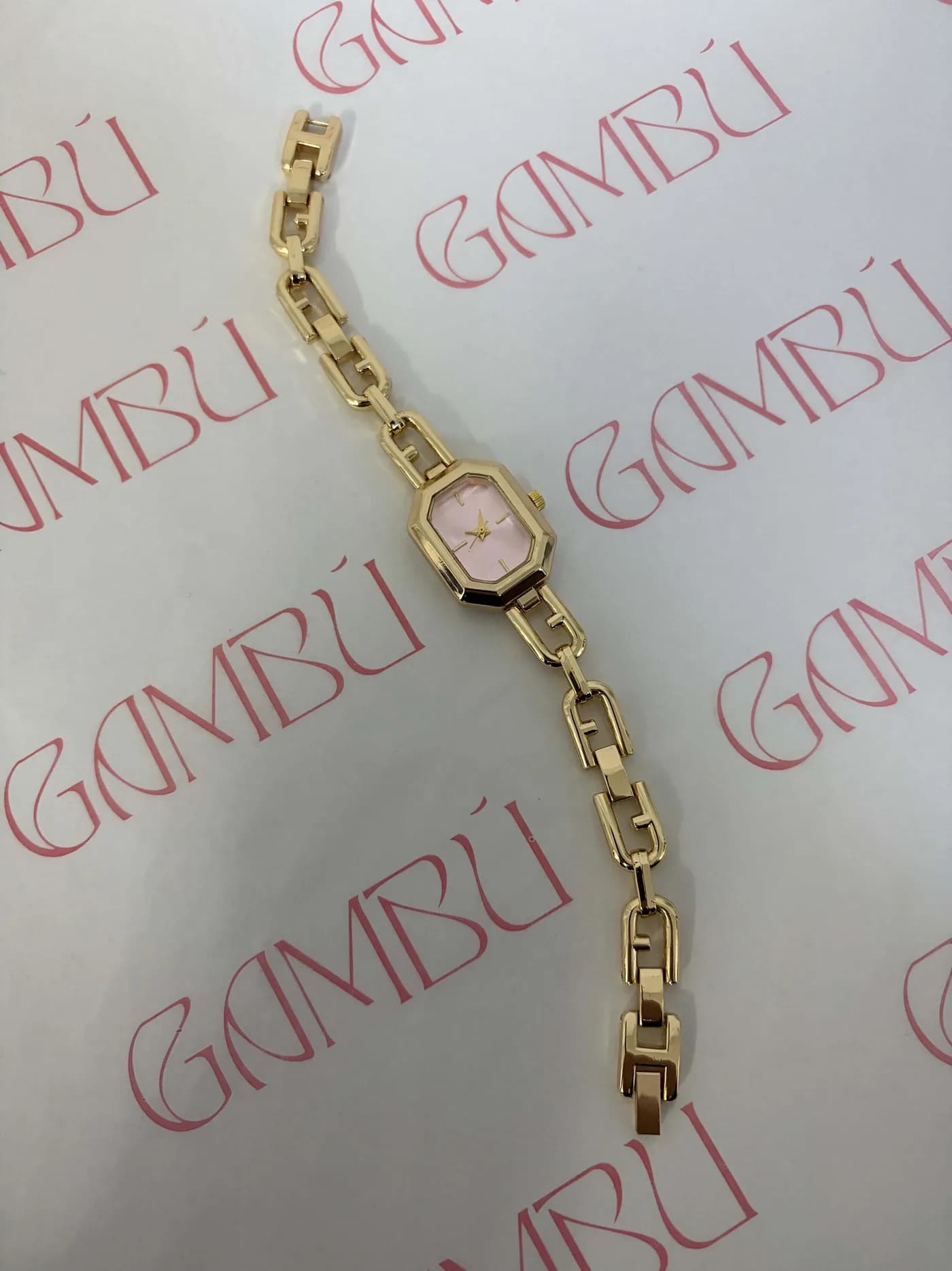 Pembe Kadranlı Altın Renk Geometrik Kadın Kol Saati