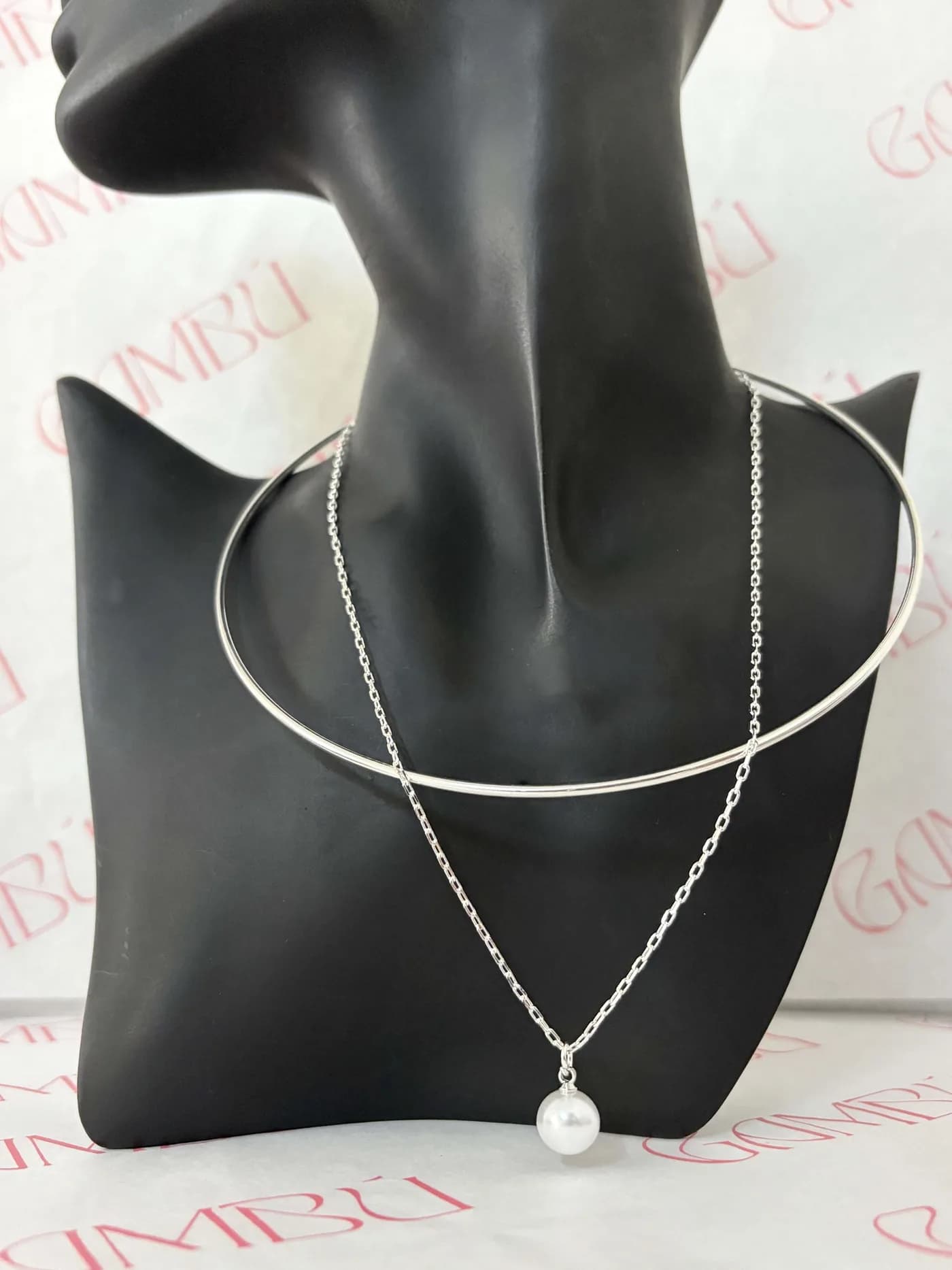 İnci Detaylı Gümüş Renk Tel Kadın Choker Kolye